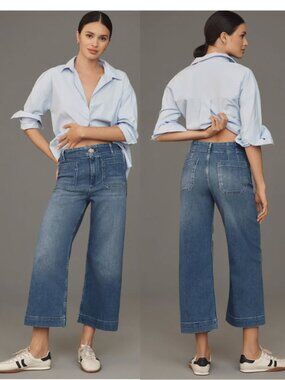 Anthro Maeve Colette Cropped Wide Leg Jeans High Rise Blue 27